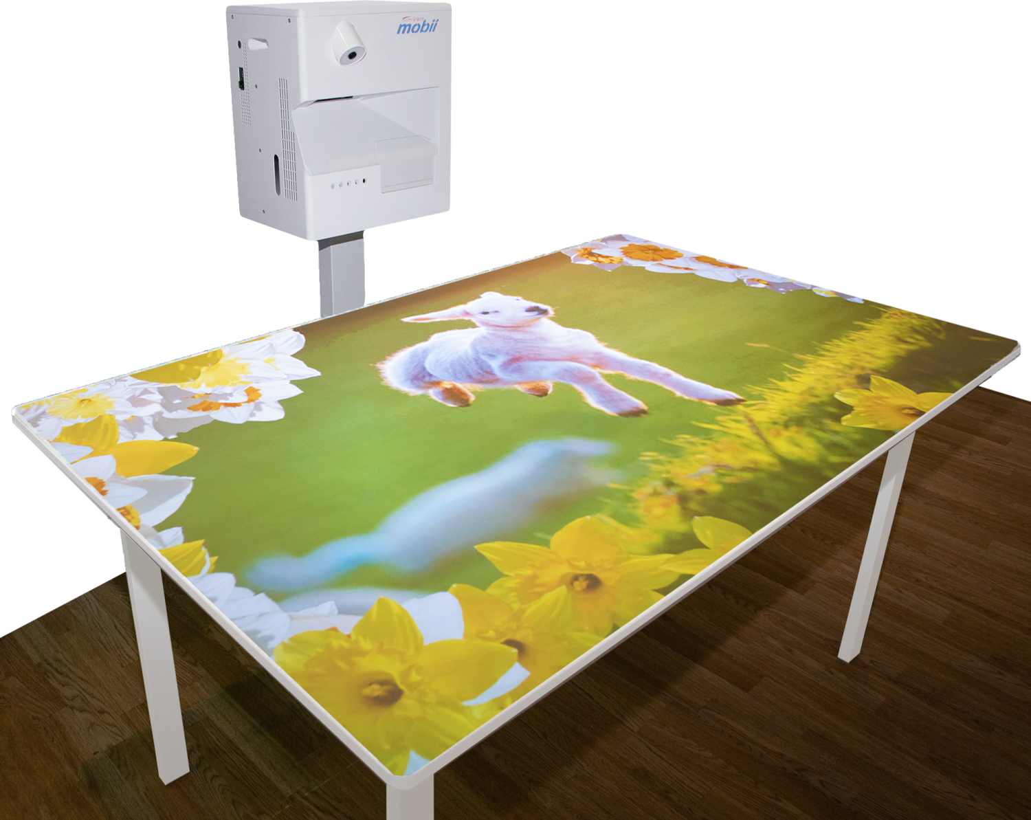 Mobii interactive sensory table projector projecting an image onto a tabletop