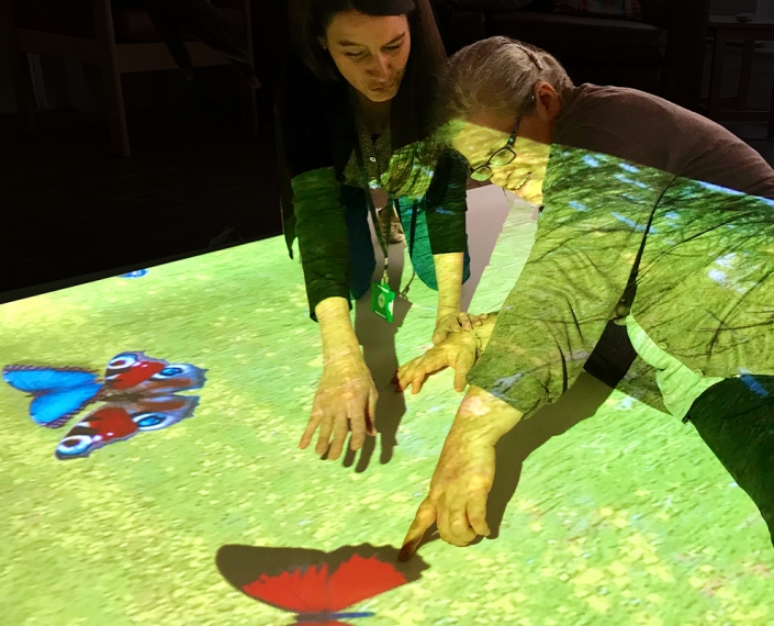 Adults with special needs using omiVista install interactive sensory projection on the floor