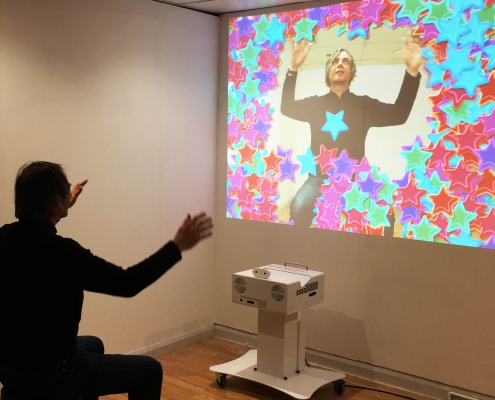 Adults with special needs using interactive wall projection activity