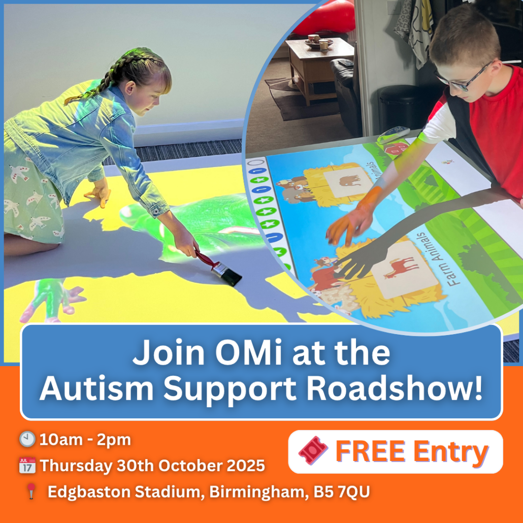 Noah Wall playing in his sensory room on interactive floor