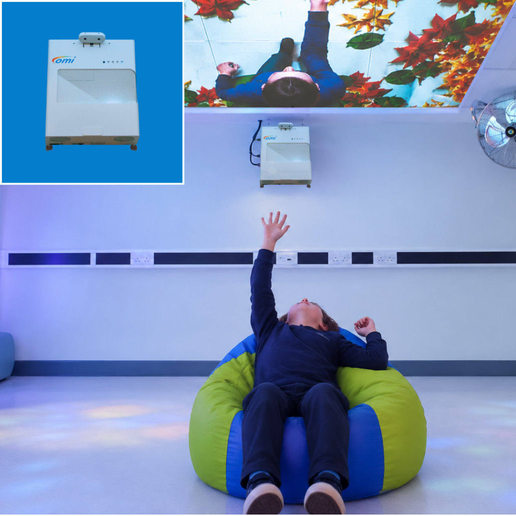 omiSky Tile School Children interacting with Sensory Room interactive floor and wall projections