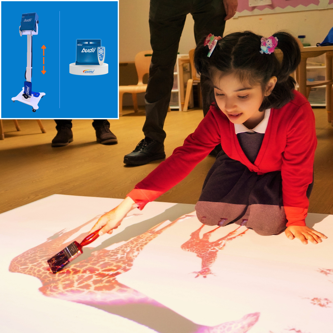 omiVista Budii Tile School Children interacting with Sensory Room interactive floor and wall projections