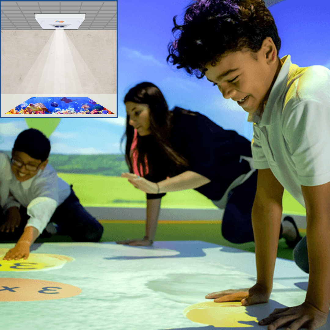 omiVista Install Tile School Children interacting with Sensory Room interactive floor and wall projections